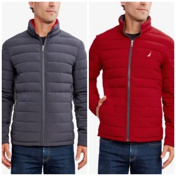 Nautica Grey/Red Reversible Puffer Jacket - Picture 1 of 15